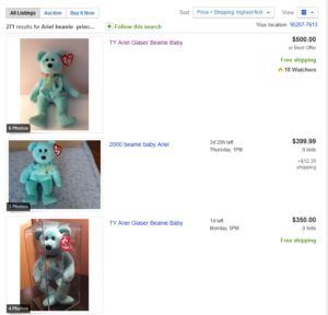 ariel beanie baby value